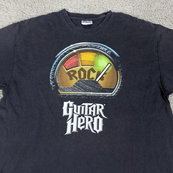 Guitar Hero Shirt Mens Large Black Rock Meter I Rock Graphic Video Game Hanes - Picture 3 of 10